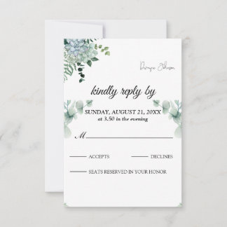 Cartão RSVP Casamento de Verão com Verde Folhagem de Eucalipto