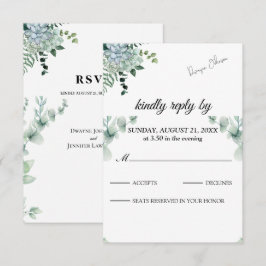 Cartão RSVP Casamento de Verão com Verde Folhagem de Eucalipto
