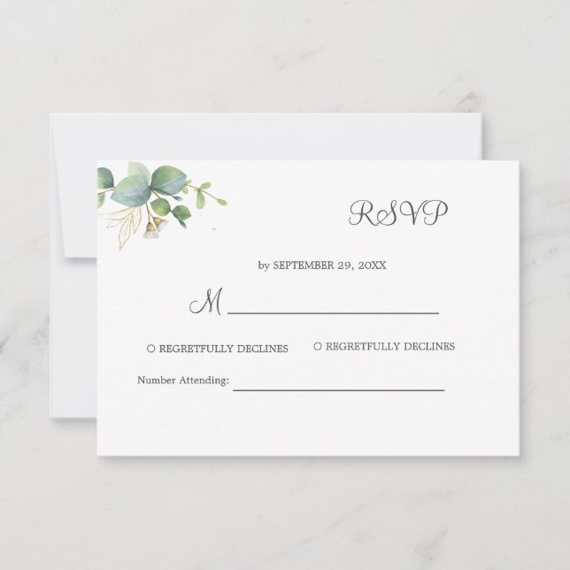 Cartão RSVP Casamento de Verão de Eucalyptus Greenery Rustic. (Frente)