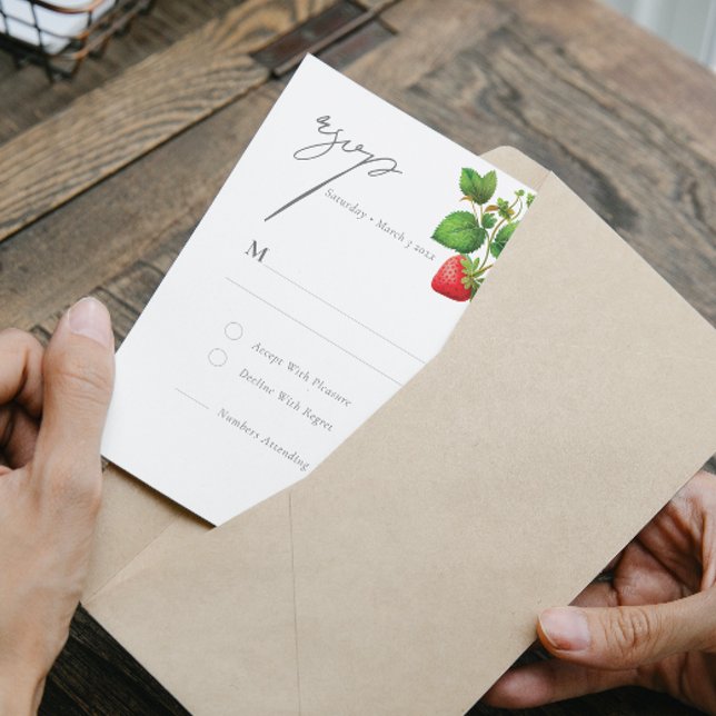 Cartão RSVP Casamento de Verão de Strawberry e Peonies (Criador carregado)