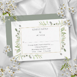 Cartão RSVP Casamento de Verde com Aquarela Elegante