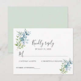 Cartão RSVP Casamento de Verde com Eucalipto em Aquarela Moder