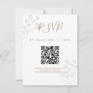 Cartão RSVP Casamento de Verde Elegante Código de Raspagem RSV