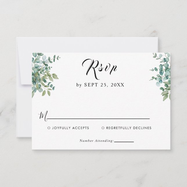 Cartão RSVP casamento de verde eucalipto (Frente)