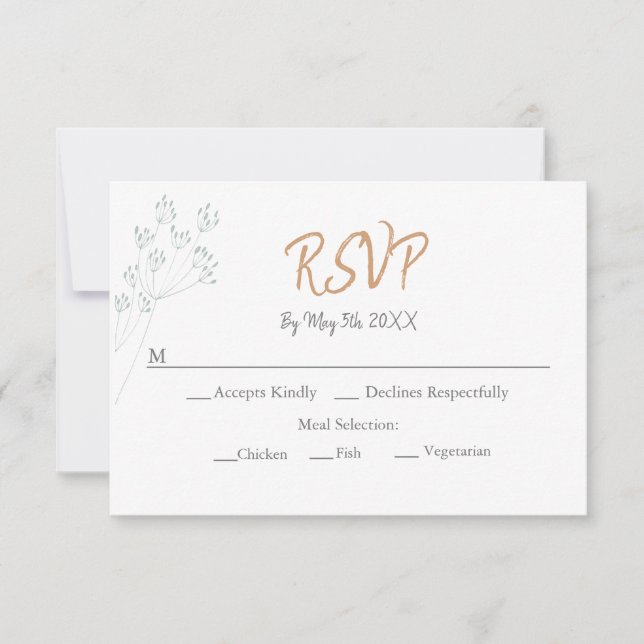 Cartão RSVP Casamento de Verde Floral (Frente)