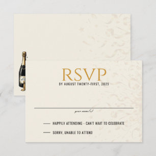 Cartão RSVP Casamento de Vésperas de ano novo Dourada e negra