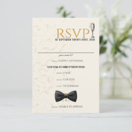 Cartão RSVP Casamento de Vésperas de ano novo Dourada e negra