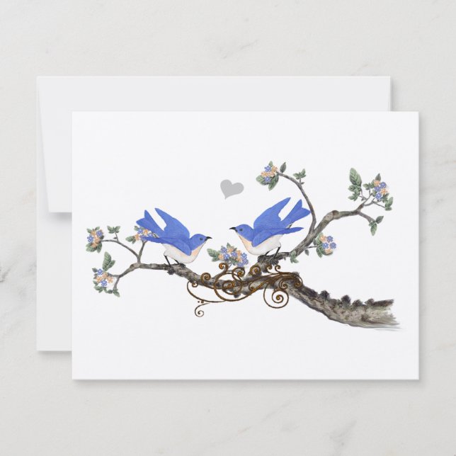 Cartão RSVP Casamento de Vintage Bluebird Blooming Branoming (Frente)