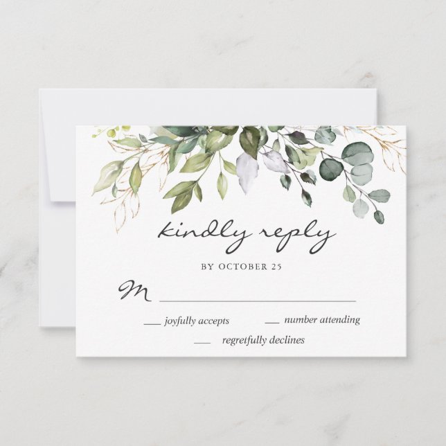 Cartão RSVP Casamento de Watercolor Eucalyptus Greenery (Frente)