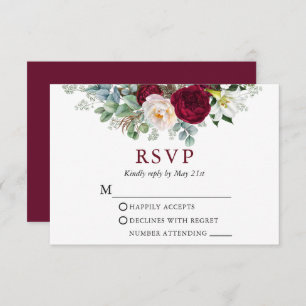 Cartão RSVP Casamento de Watercolor Floral Greenery Burgundy