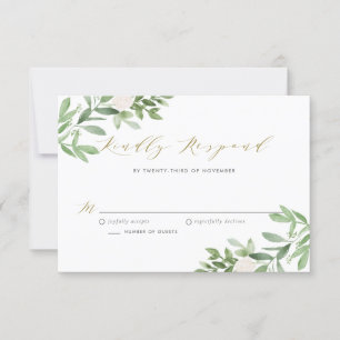 Cartão RSVP Casamento de Watercolor Greenery and White Flowers
