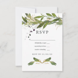 Cartão RSVP Casamento de Watercolor Leafy Greenery