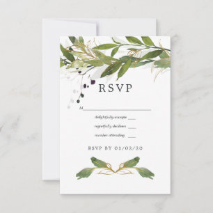 Cartão RSVP Casamento de Watercolor Leafy Greenery