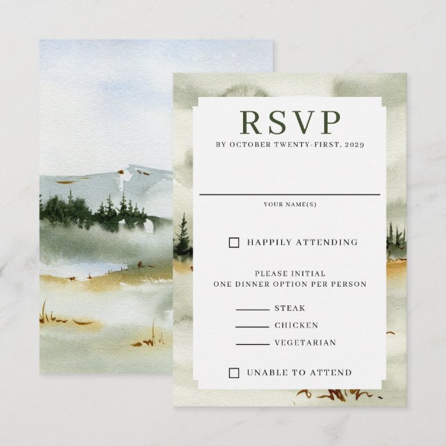 Cartão RSVP Casamento de Watercolor Outdoorsy (Frente/Verso)