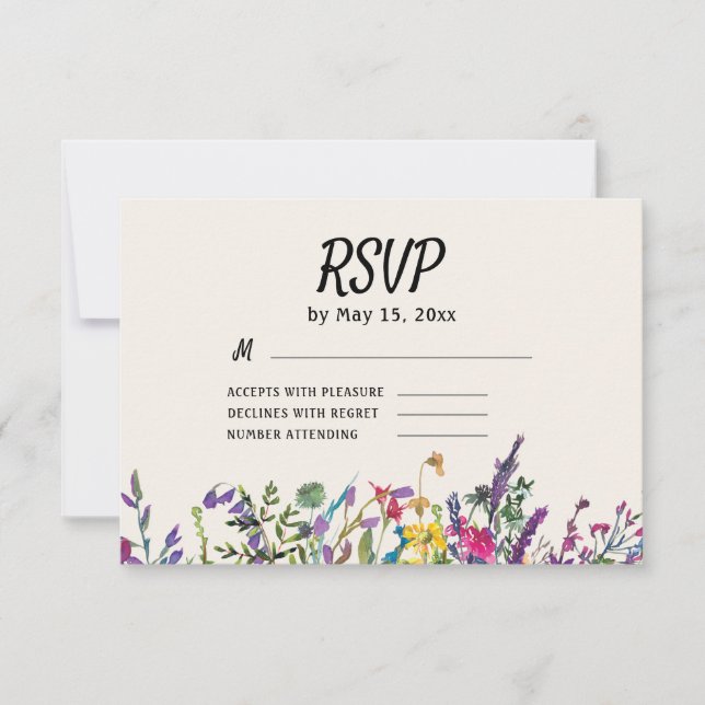 Cartão RSVP Casamento de Watercolor Wildflower (Frente)