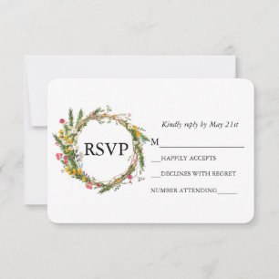 Cartão RSVP Casamento de Wood Wreath de Watercolor Wildflower