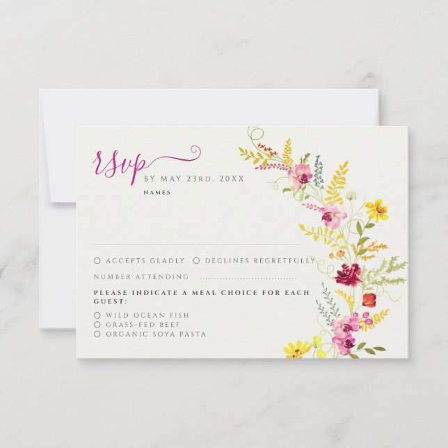 Cartão RSVP Casamento de Wreath com Orquídeas Selvagens Rosa P (Frente)