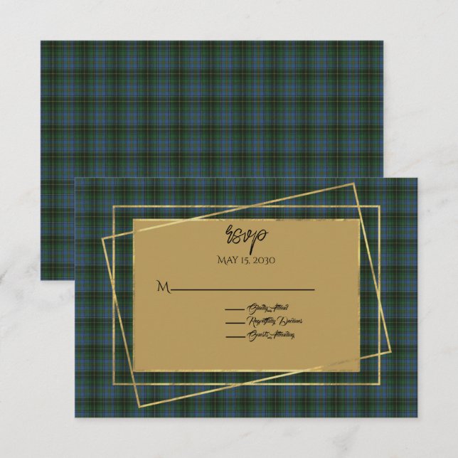Cartão RSVP Casamento de Xadrez de MacInnis Tartan (Frente/Verso)