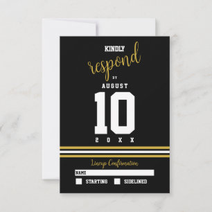 Cartão RSVP Casamento desportivo Dourado e negro moderno