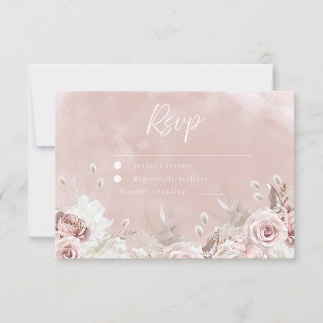 Cartão RSVP Casamento Divino Belo Rosa com Blush (Frente)