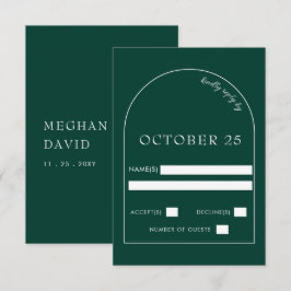 Cartão RSVP Casamento do Arco Moderno Emerald Green