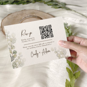 Cartão RSVP Casamento do Código Qr do Elegante Eucalyptus Gree