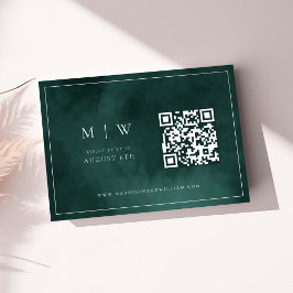 Cartão RSVP Casamento do Código QR do Monograma Verde Emerald