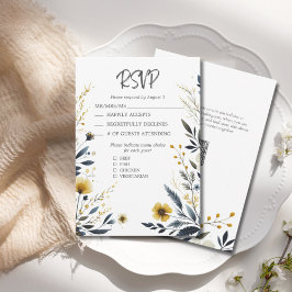 Cartão RSVP Casamento do Código QR Elegante das Flores Amarela