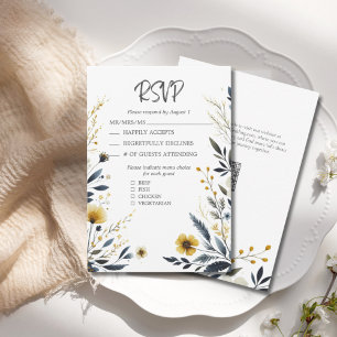 Cartão RSVP Casamento do Código QR Elegante das Flores Amarela