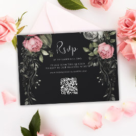 Cartão RSVP Casamento do Código QR Floral Dark Moody