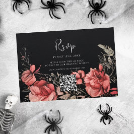 Cartão RSVP Casamento do Código QR Floral do Halloween Gothic