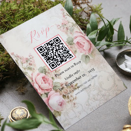 Cartão RSVP casamento do código qr rosa do chique vintage