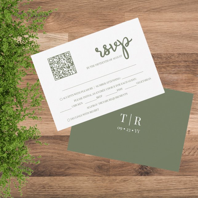 Cartão RSVP Casamento do Código QR Verde da Sage (Criador carregado)