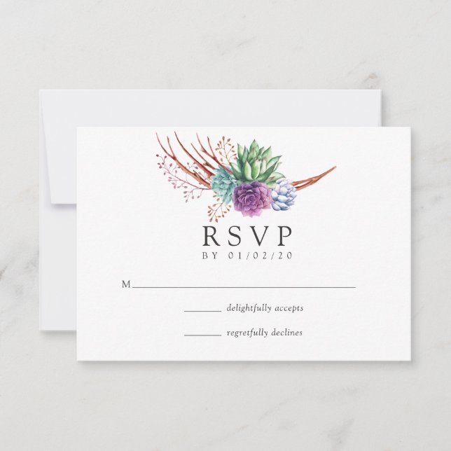 Cartão RSVP Casamento do Desert Cactus Succulents (Frente)