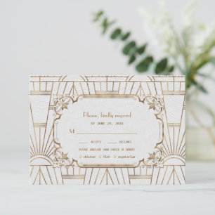 Cartão RSVP Casamento do Glam Dourado Excelente Gatsby White A