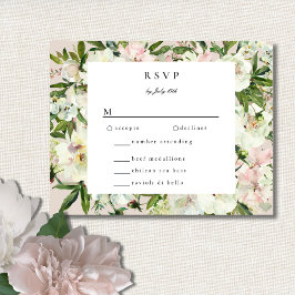 Cartão RSVP Casamento do Jardim de Pedônia de Blush Branco Ele