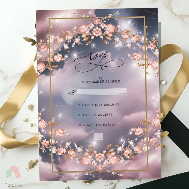 Cartão RSVP Casamento do Jardim Floral Místico Elegante (Criador carregado)