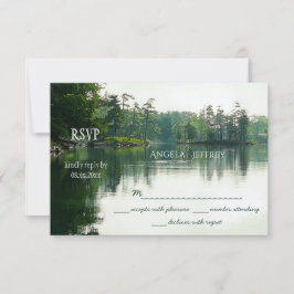 Cartão RSVP Casamento do lago de montanha russo heron silhout 