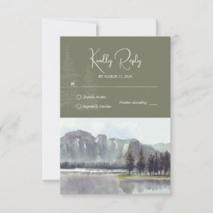Cartão RSVP Casamento do Lago Watercolor Mountain Forest Trees