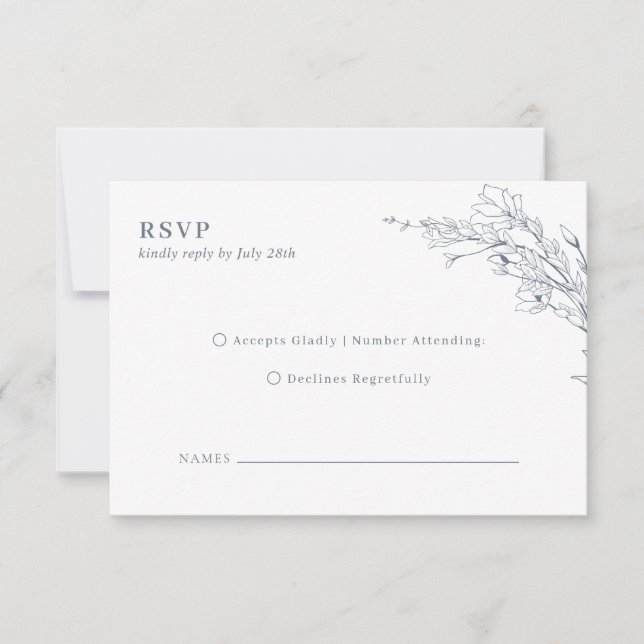 Cartão RSVP Casamento do legante Azure Ivory Floral Wreath Mon (Frente)