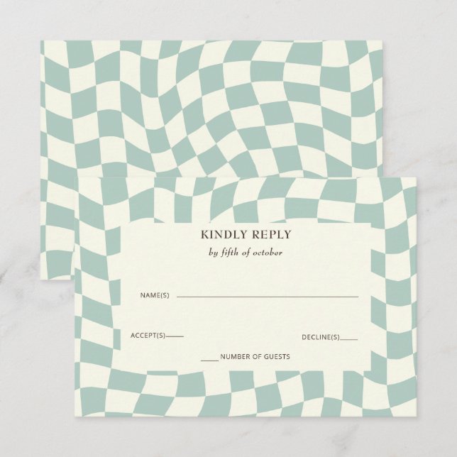 Cartão RSVP Casamento do Quadro de Chequeiros Verdes Retro Gro (Frente/Verso)