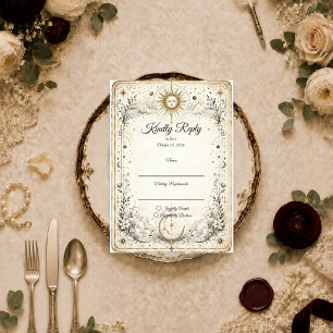 Cartão RSVP Casamento do Sol Lua Celestial Atemporal