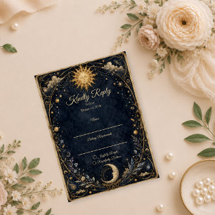 Cartão RSVP Casamento do Sol Lua Vintage Celestial