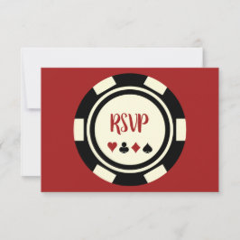 Cartão RSVP Casamento do Tema Chip Casino do Pôquer Vermelho N
