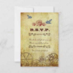 Cartão RSVP Casamento Dourado antigo de Steampunk do Victorian