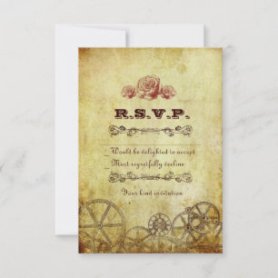 Cartão RSVP Casamento Dourado antigo de Steampunk do Victorian