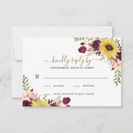 Cartão RSVP Casamento Dourado Blush Peony Rosa Blush Sunflower