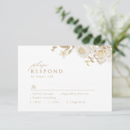 Cartão RSVP Casamento Dourado Botânico Elegante