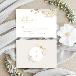 Cartão RSVP Casamento Dourado Botânico Elegante