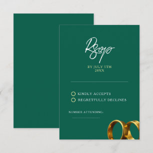 Cartão RSVP Casamento Dourado Chic Emerald Green